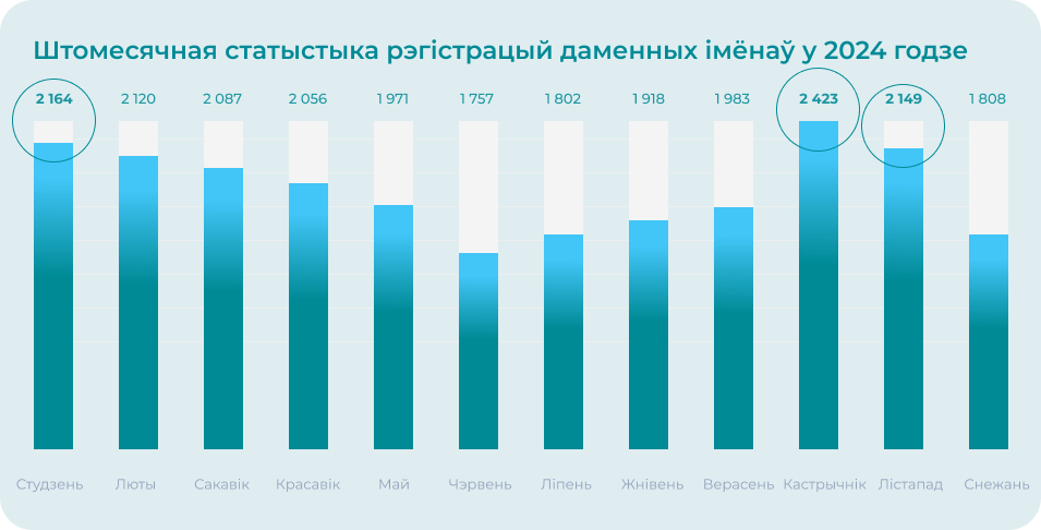 Штомесячная статыстыка рэгістрацый даменных імёнаў у 2024 годзе itogi